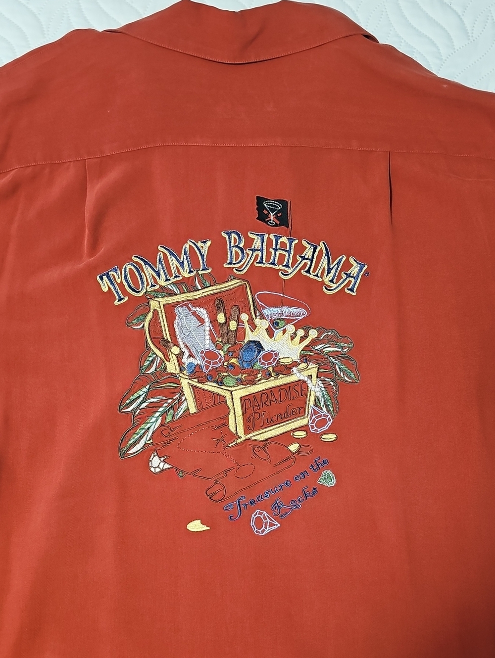 Tommy Bahama XL Rust Short-Sleeve Embroidered "Treasure On The Rocks"Shirt
